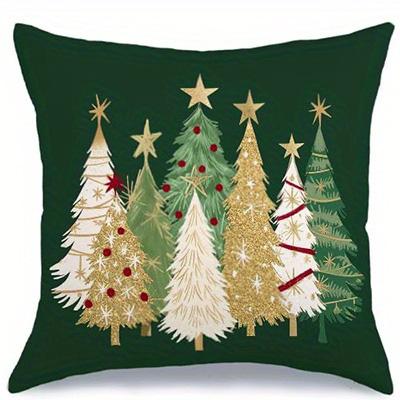 Home Decor Merry Christmas Tree & Truck Throw Pillows Pattern Cushion Cover Suitable For Sofa Bedroom Car Pillow Cover