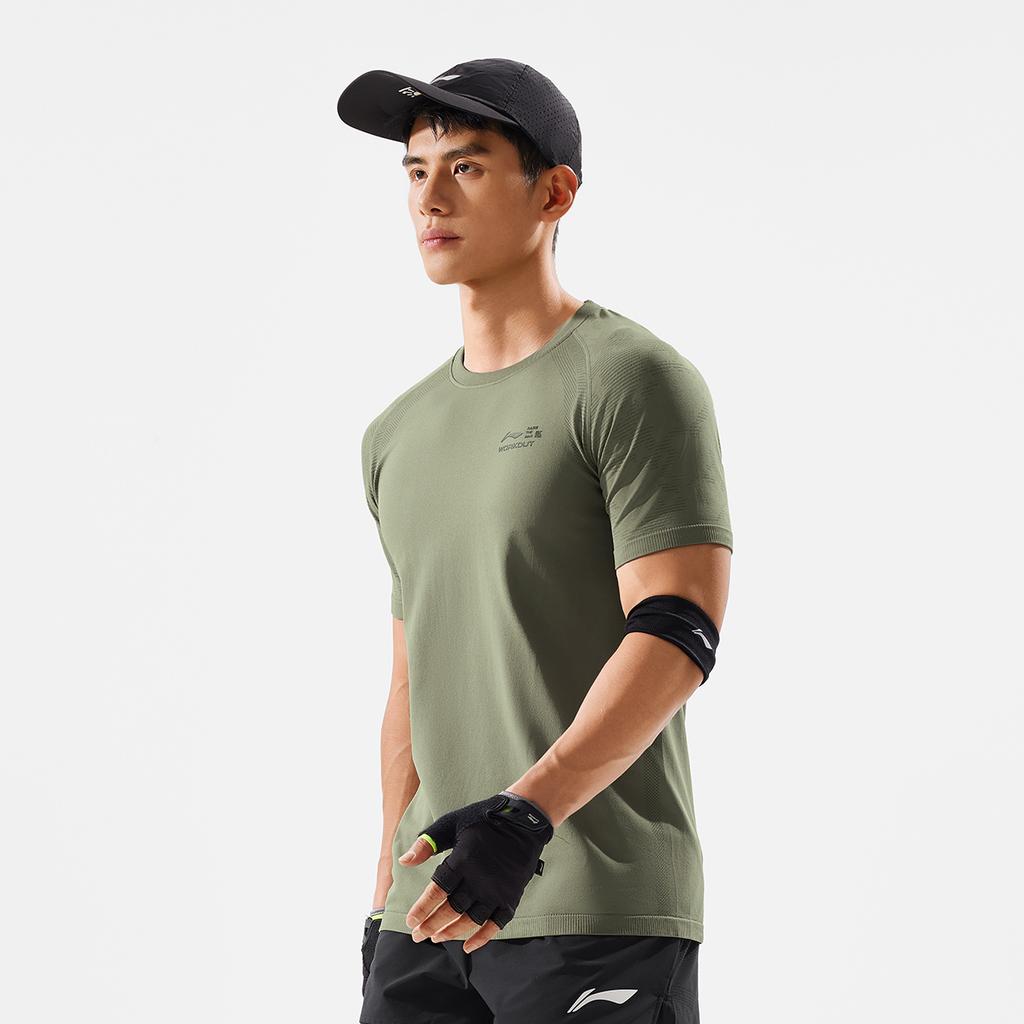 Li-Ning Fitness Series Round Neck Letter Knitted Short Sleeve T-Shirt Men Tops Tea-Green ATSV317-1