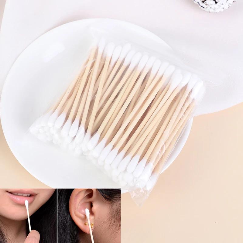 100/500/1000Pcs Double Head Disposable Makeup Cotton Swab Soft Cotton Buds For Medical Wood Sticks Nose Ears Cleaning Tools