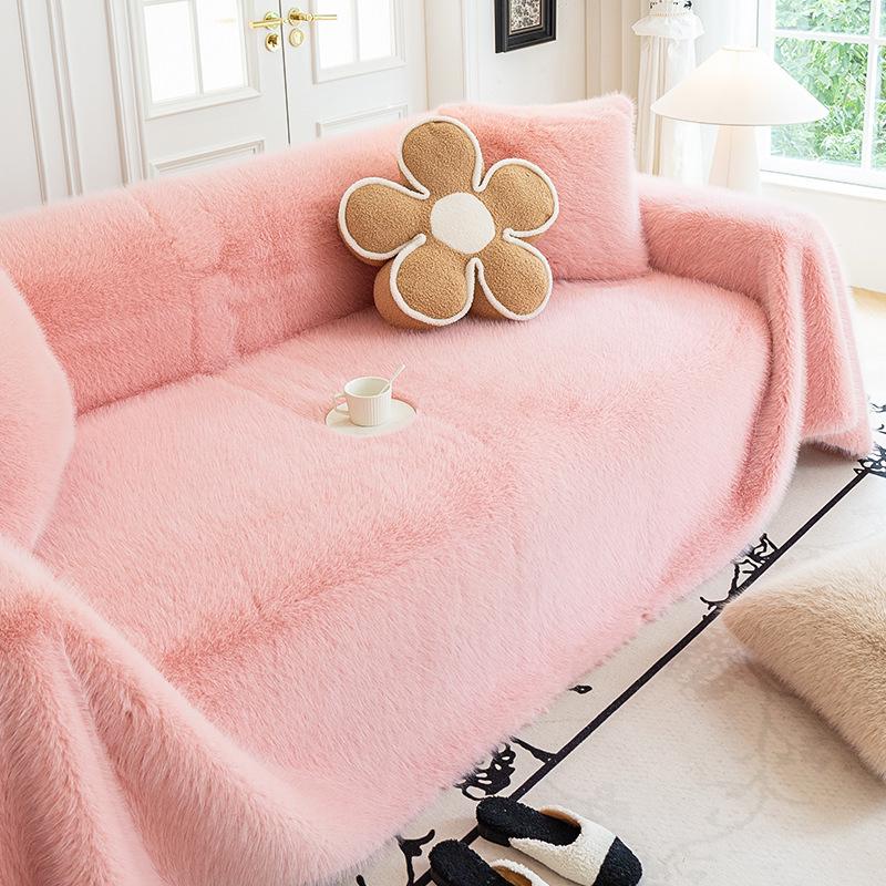 Zimní norková kožešina Přehoz na pohovku Krémový styl Látkový potah na pohovku Protiskluzová Hřejivá podložka na pohovku Deka