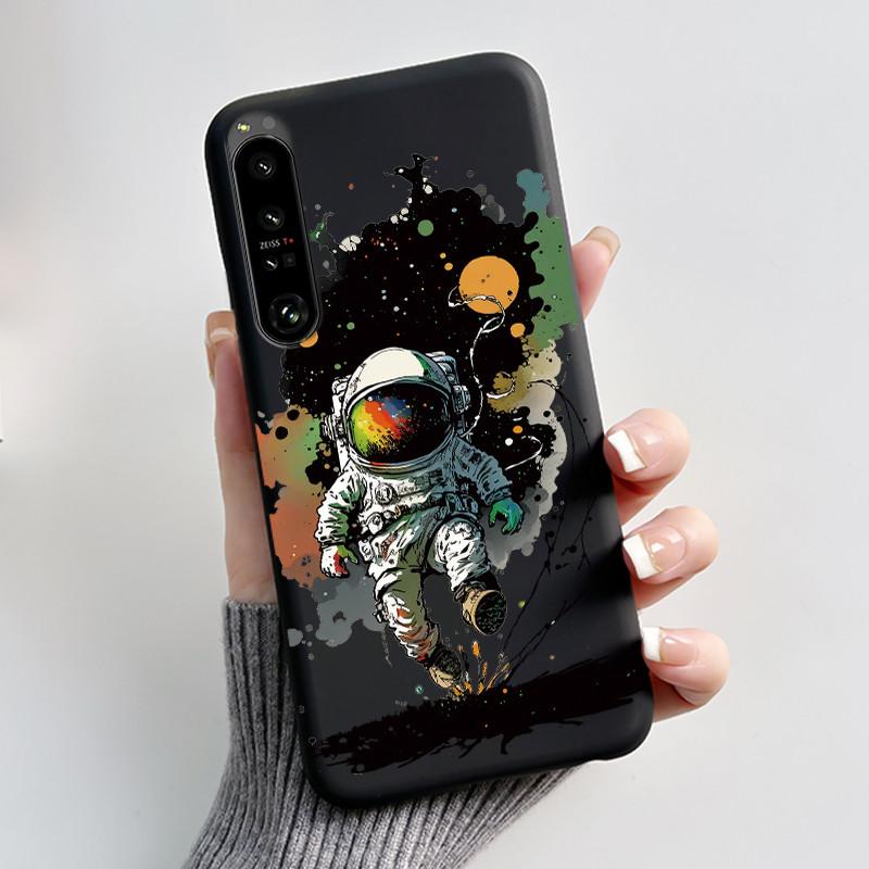 Cute Case For Sony Xperia 1 IV V II III Capa Coque Printing Shell Protective Cover Soft Silicone Cartoon Black Casing Fundas
