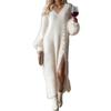 Abito con Scollo a V Largo e Spacco con Bottoni Autunno/Inverno 2025 - Stile Europeo/Americano