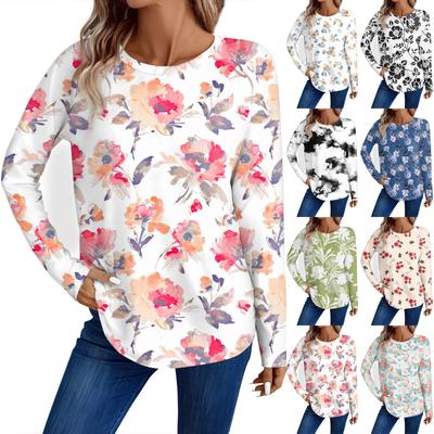 Women's Fashion Casual Long Sleeve Floral Print Round Neck Top