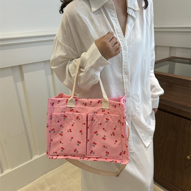 Lovely Cherry Print Women's Shoulder Bag Large Capacity Ladies Multi-pocket Tote Crossbody Bags Casual Nyl Female Handbags
