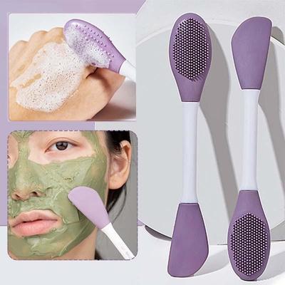 Spazzola per maschera a doppia testa Spazzola per lavaggio viso in silicone Membrana di fango Raschietto speciale Rivestito Strumenti per la pulizia del viso del salone di bellezza