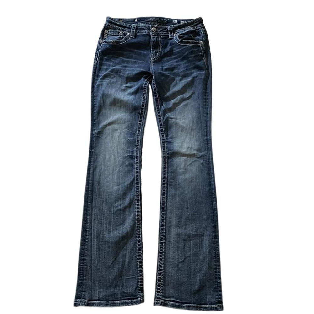 Jeans Svasati Slim Americani Retro RogueWave da Donna Y2k Harajuku Gotico Vintage Tasca Ricamata Pantaloni Denim Blu Vita Bassa Gamba Larga