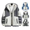 Fall Winter Men Jacket Colorblock Hooded Zipper Closure Cardigan Thick Plush Letter Decor Warm Long Sleeve Pockets Cold Resistant Men Coat