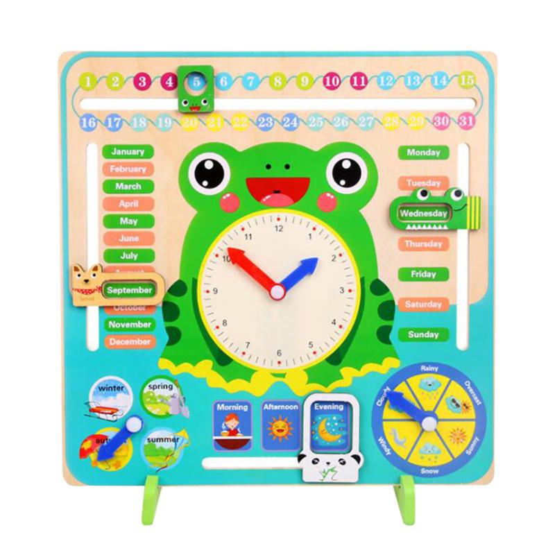 Wooden Cartoon Calendar Clock Time Cognitive Matching Kids Boys Girls Early LearningToys