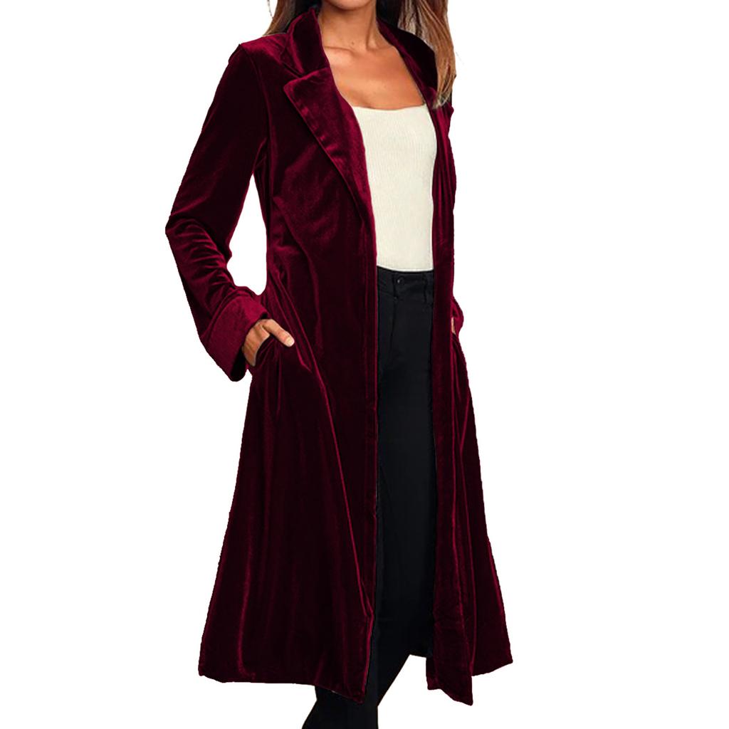 Women's Fashion  And Winter Cardigan Jacket Gold Velvet Long Windbreaker