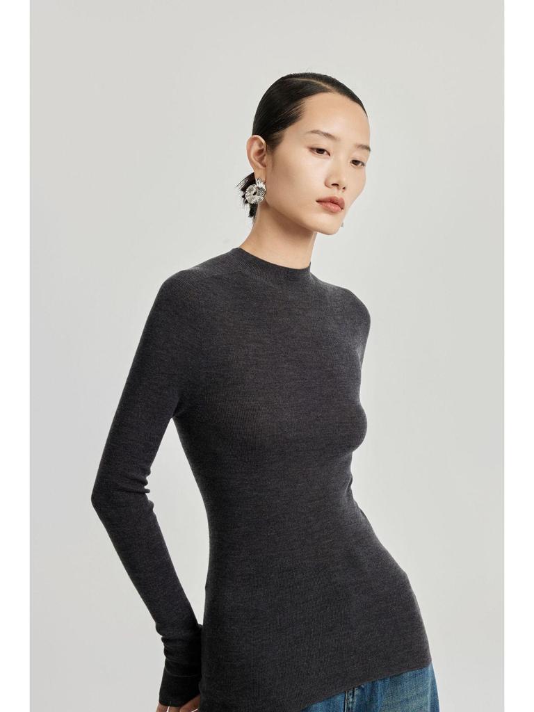 Merinowolle Rundhals Slim Fit Rollkragen Langarm Pullover Basisschicht