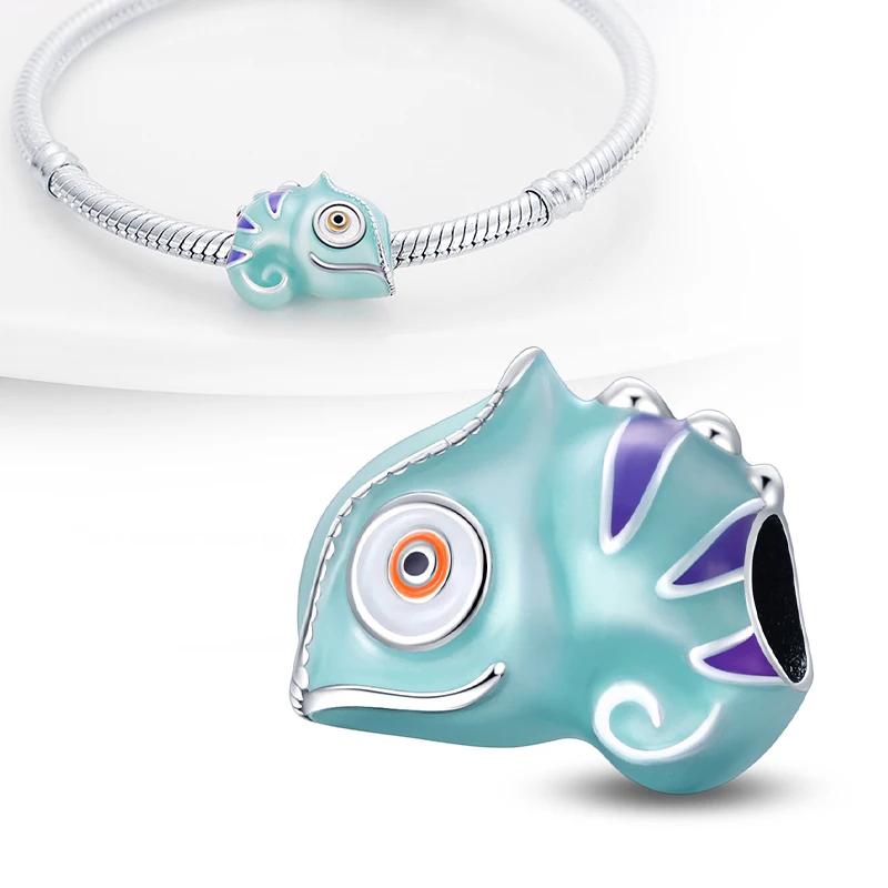 Copper Forest Chameleon Luminous Charm Pendant Beads Fit Pandora Original Bracelet For Women Fine Jewelry Making Gift