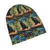 Black Cat In Flower Garden Peaceful Floral Illustration Adult Knit Beanie with Style Fits Effortlessly Into Seasonal Wardrobes and Pairs Well with Jac