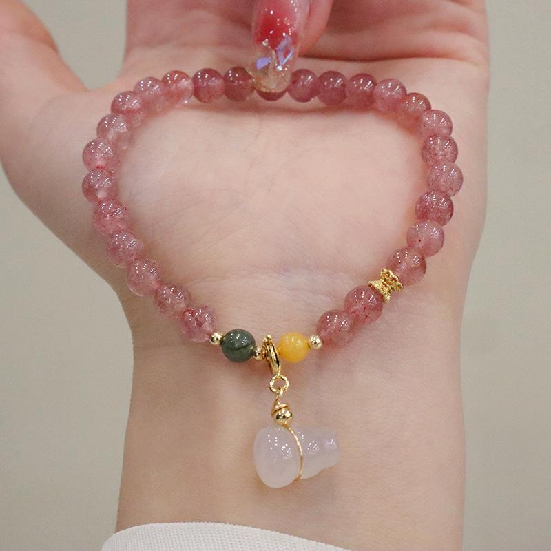 Natural Strawberry Crystal Jadeite Gourd Bracelet Bangles Women Fashion Jewelry Accessories Gift