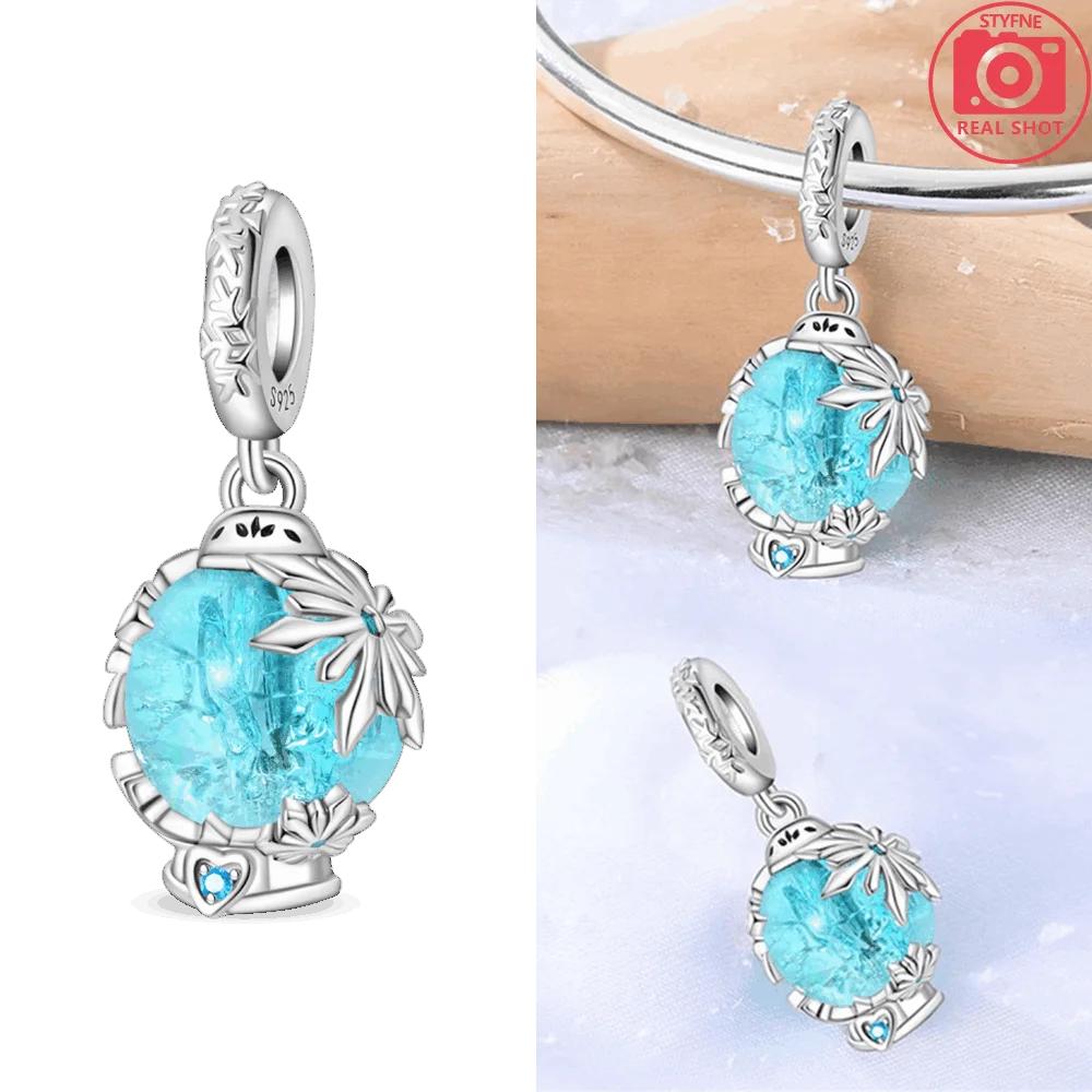 Authentic copper Blue Snowflake Bow Pendant Romantic Star Shape Glass Heart Bead Charms Compatible With Bracelets Diy Jewellery Gift Accessory Making