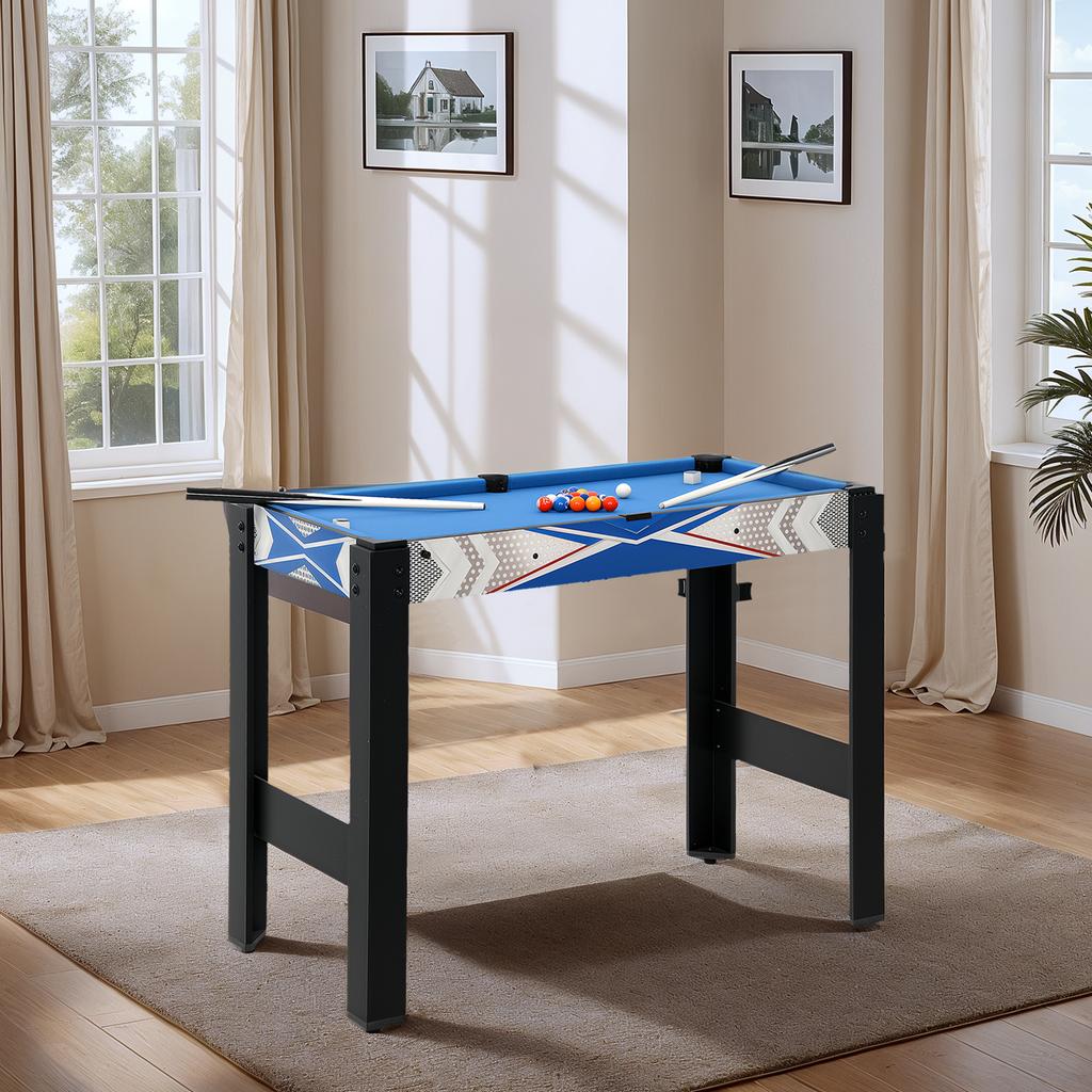 Tavolo Multi Giochi 5-in-1, con Biliardo, Tennis da Tavolo, Basket, Hockey, Tiro con l'Arco, Blu
