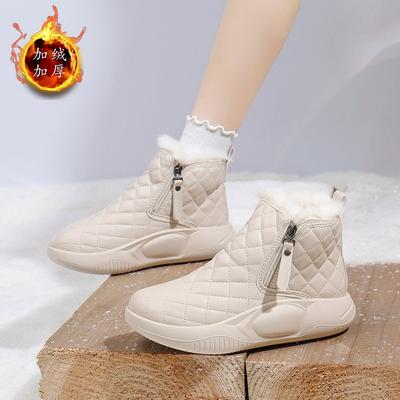 Damenschuhe Baumwollschuhe 2024 Winter neu Samt Tide mit Studentin Tide warm dicksohlige lässige Damen-Schneestiefel