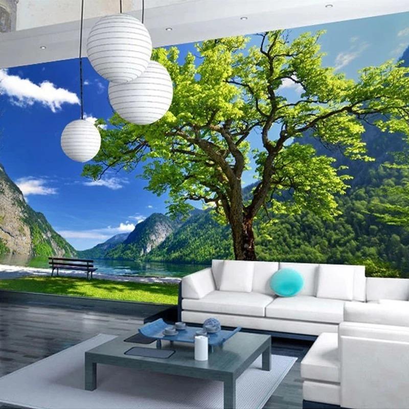 Natural Scenery Photo Wallpaper Park Landscape Large Mural Mountain Water Wall Murals For Living Room Bedroom