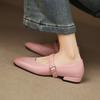 New Four-season Wear Square Head and One Foot Pedal Small Leather Shoes, Foot Cover Square Heel Low Heel Large and Small Size Women's Shoes, Light Mo
