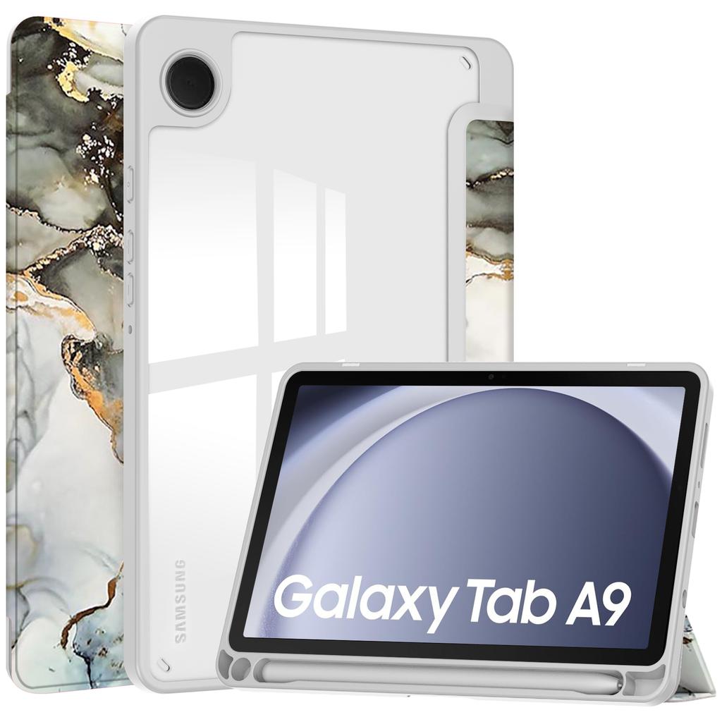 Pro Samsung Galaxy Tab A9 Pouzdro na tablet Skládací stojánek Vzorový potisk Průhledný Akrylový Kožený Kryt