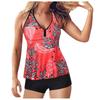 European & American Women's High-Waist Printed Skirted Tankini Swimwear