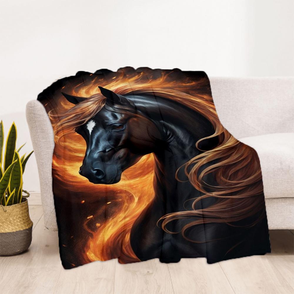 1pc Firehorse Flamepony Flannel Blanket, Comfortable and Warm Blanket, for Camping Sofa Bed and Couch Office020