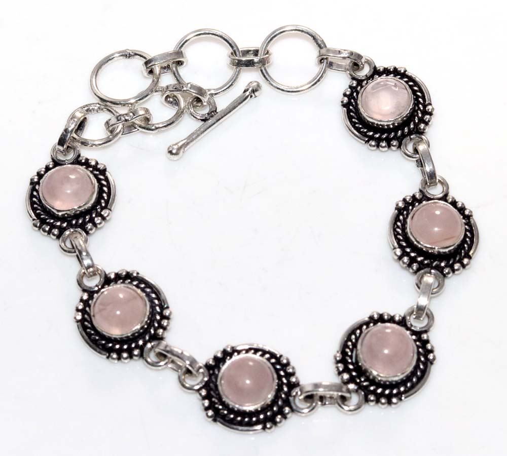 Exclusive Rose Quartz 925 Silver Plated Bracelet 8" Ethnic Gift Trendy k9I42