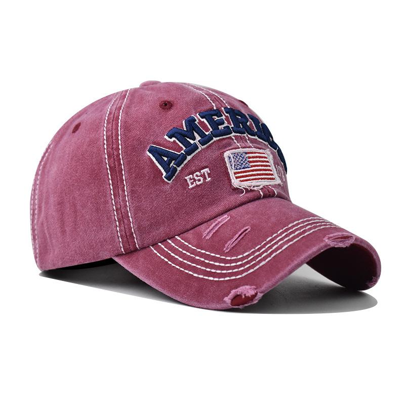 Pure Cotton Washed Holes National Flag Embroidery Baseball Cap Foreign Trade European and American Independence Day Cap