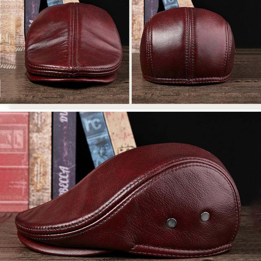HT4846 Berets High Quality Genuine Leather Cap Men Women Thick Warm Autumn Winter Ivy Flat Cap Male Plus Size Earflap Beret Cap