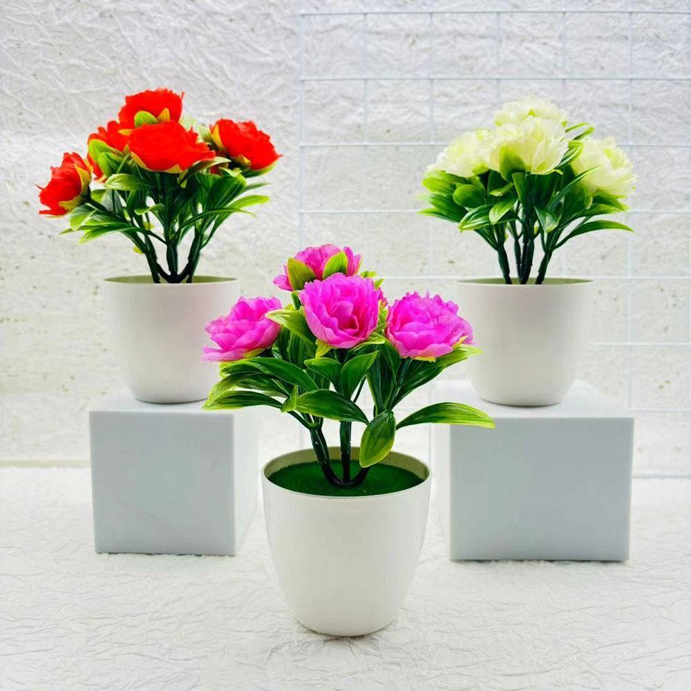 Faux Simulation Flowers Potted Craft Lifelike Pot Plants Simulated Potted Flower  Home Decoration