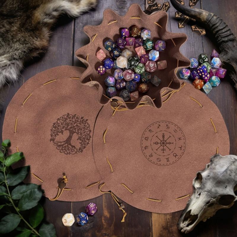 Premium PU Leather Dices Pouches Dices Protective Case With Drawstring Closure For Tabletop Gaming And Travel Storage