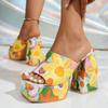 Fashion Holiday Style Printed High Heel Sandals for Women Fashion Peep Toe Platform Sandals Woman Summer Chunky Heeled Beach Sandalias