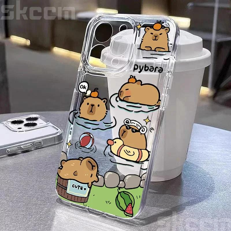 Cartoon Tier Süßes Capybara Handyhülle Für iPhone 16 15 14 13 12 11 Pro Max Mini XS XR X 7 8 Plus Stoßfest Weiche Klare Hülle
