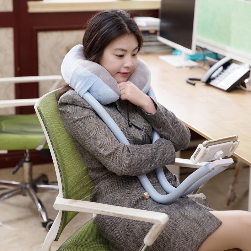 U-Shaped Neck Pillow With Gooseneck Tablet Phone Holder Sleep Cushion with Flexible Phone Reading Holder for Travel Office
