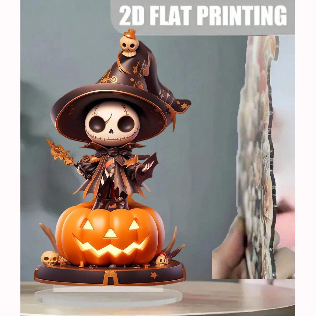 

Halloween Pumpkin Skeleton Man 2D Flat Acrylic Figurine Home Office Cafe Room Studio Display Case Table Ornament Desktop Decor