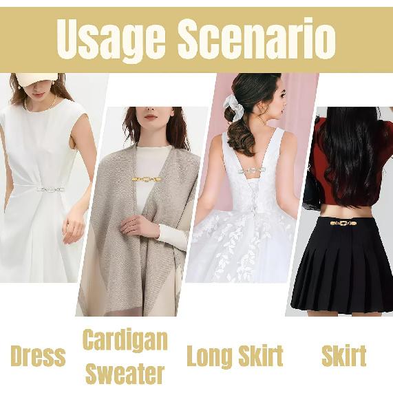 4 Pcs Waist Cincher & Shirt Clip Retro Dress Cinch Clips for Shawl, Gold Silver Waist Cincher Clip, 2 Style Dress Clips Back Cinch