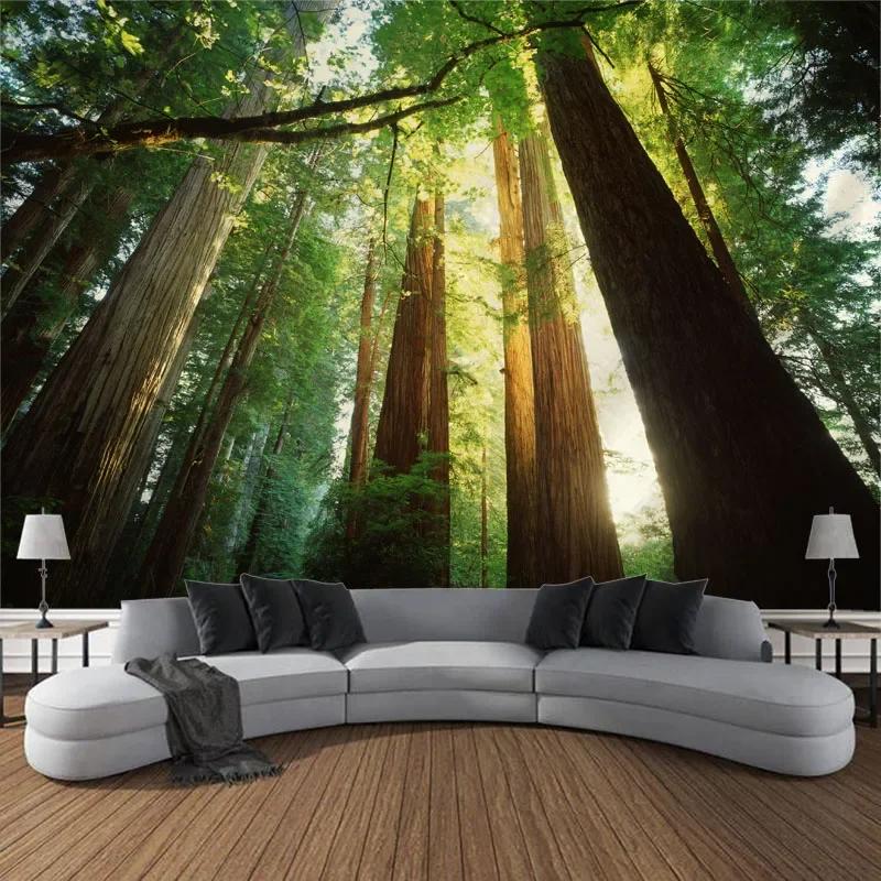 Beautiful Natural Landscape Large Tapestry Forest Waterfall Bohemian Wall Art Decoration Blanket Home Background Cloth Bedspread