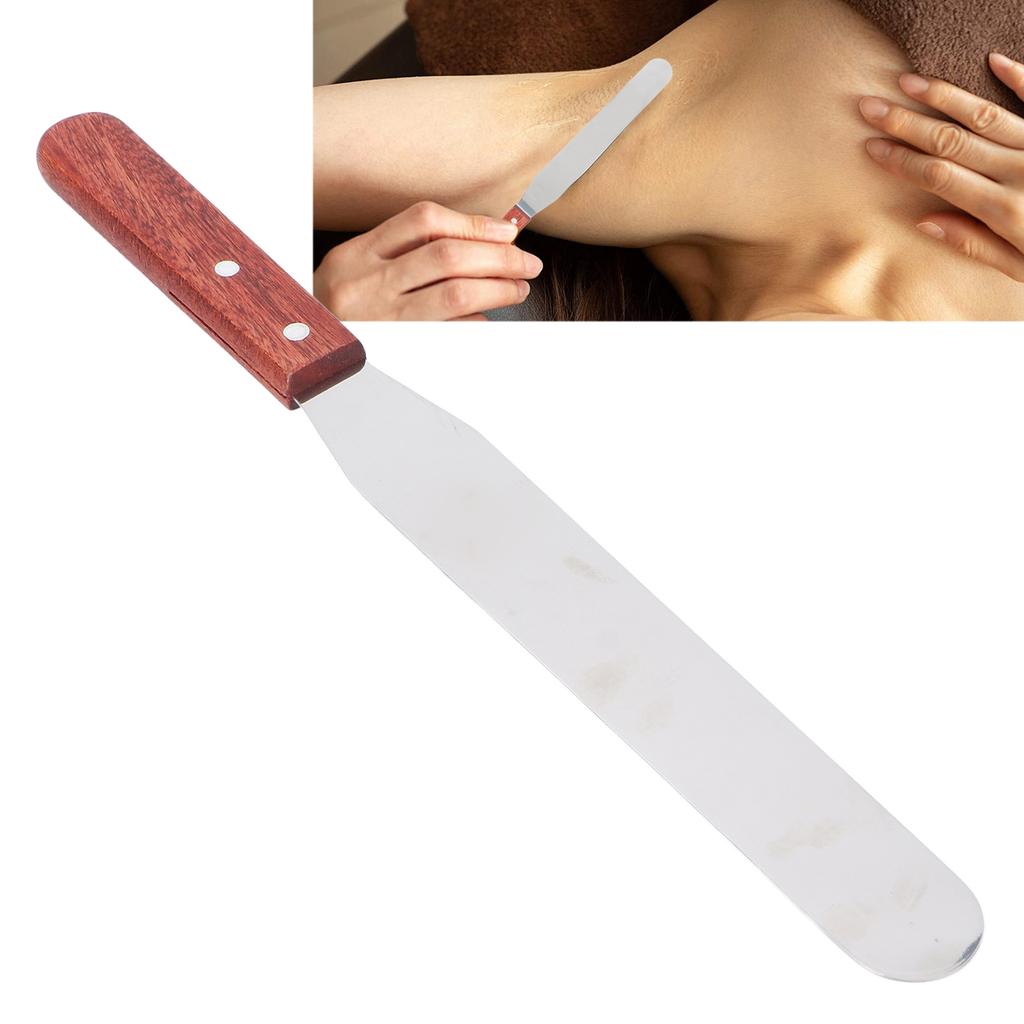 Metal Wax Spatulas Straight Stainless Steel Body Waxing Stick with Wooden Handle for Hair Removal