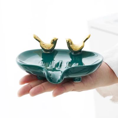 Porcelain Couple Bird Soap Dish Ornamental Ceramics Birdie Miniature Art Soap Dripper Holder Washroom Decor Craft Accessories