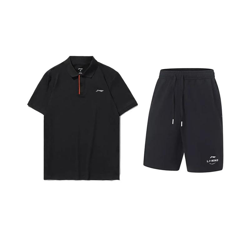 

Li-Ning Embroidered Logo Simple Short Sleeve Polo Shirt Comfortable Breathable Versatile Shorts Casual Sports Set YPLT027-1+AKST543-3 XL