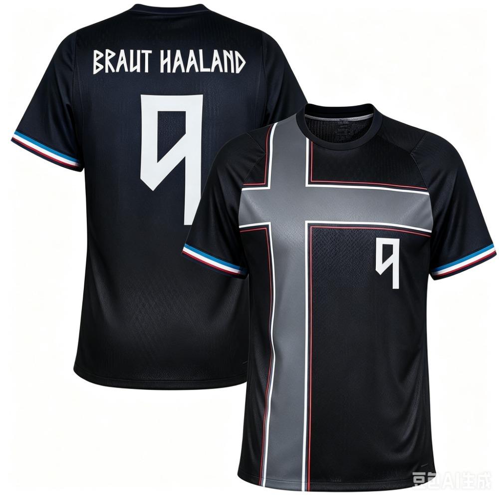 Braut Haaland 9 Norwegen Fußballtrikot Norwegische Flagge Kreuzdruck Beidseitig Atmungsaktiv Schnelltrocknendes Gewebe Rundhalsausschnitt Unisex Kurz