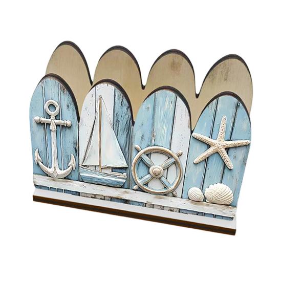 Holz-Serviettenhalter im Meeres-Thema für den Tisch, Sommerlicher Küsten-Serviettenhalter, Rustikaler Taschentuchhalter für Küche, Esszimmer
