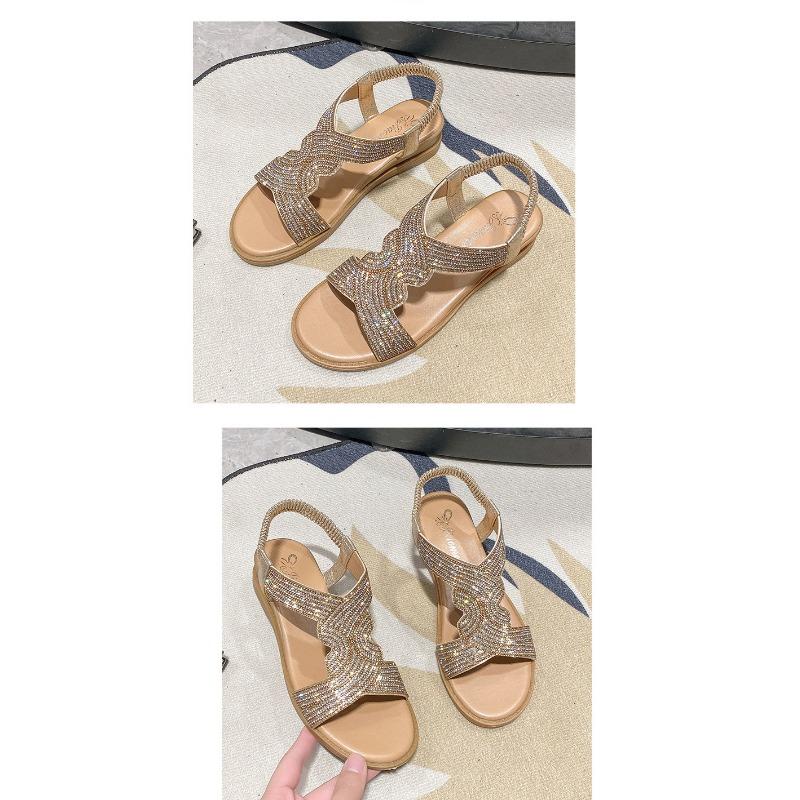 Sandály na klínku Dámské Sezónní Módní Kamínkové Boty Římského Střihu s Otevřenou Špičkou