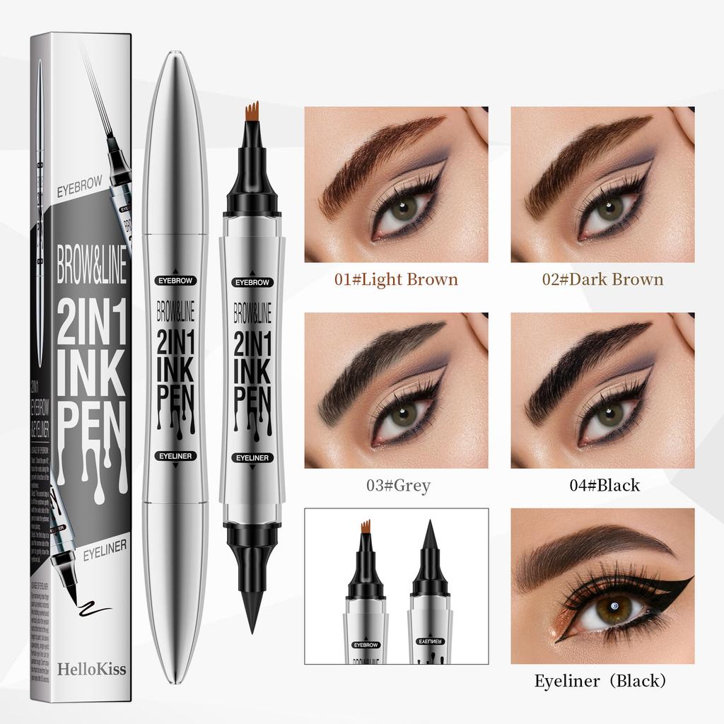 Silver Tube Double-Ended 2In1 Four-Claw Eyebrow Pencil, Non-Smudging Waterproof Four-Ended Bifurcated Liquid Eyebrow Pencil