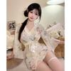 Domila Sexy Underwear Japanese Sexy Cardigan Three-point Chiffon Embroidered Kimono Hot Uniform Women's Suit