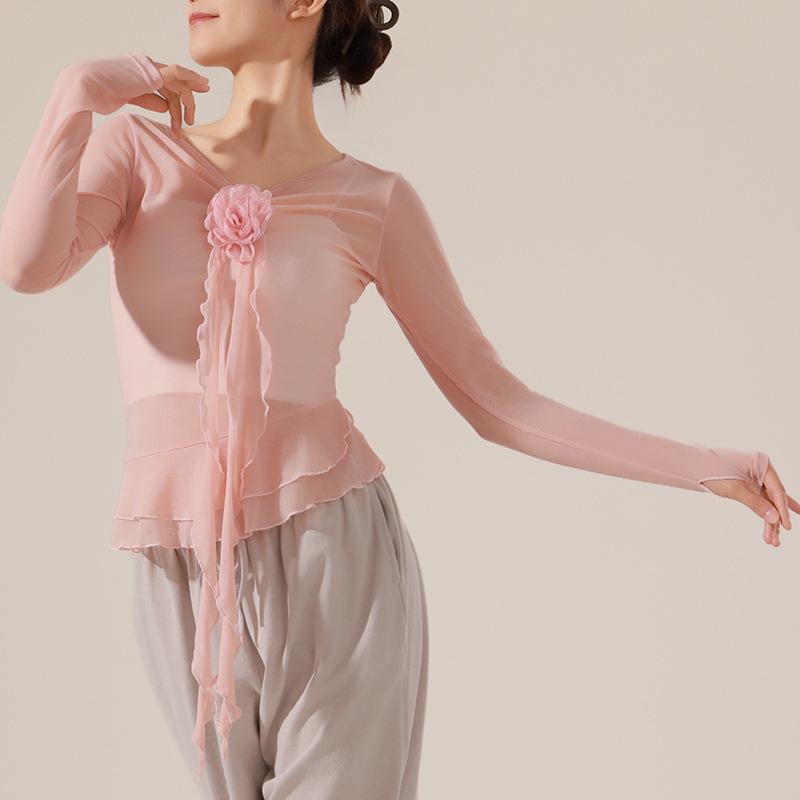 Women's Elastic Floral Long Sleeve Dance Costume - Slim Fit Modern Performance Top