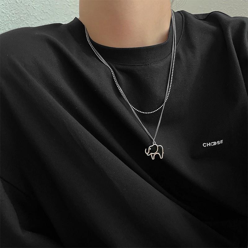 Double Stacked Baby Elephant Necklace for Women Retro Simple Niche Design Temperament Clavicle Chain Trend