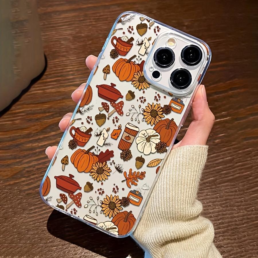 For iPhone 17 16 15 14 13 12 11 Pro Max 17 Air 16E XS X XR 7 8 Plus Case Autumn Sunflower Mushroom Pumpkin Transparent Cover