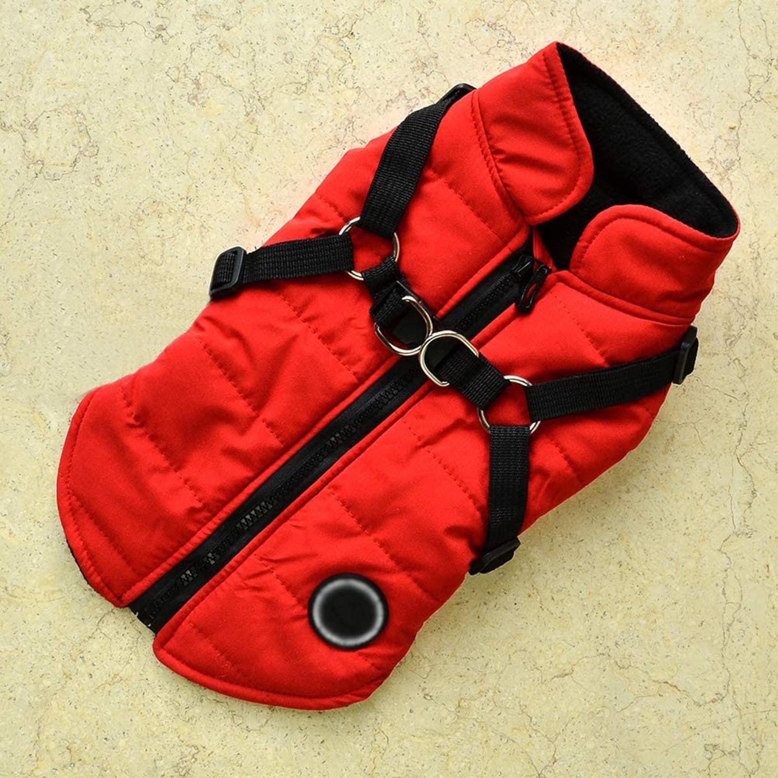 Verstellbare Hundegeschirr-Weste mit reflektierenden Streifen, Warme gepolsterte Jacke für kleine bis mittelgroße Hunde, Rot, Winterbekleidung XXL rot