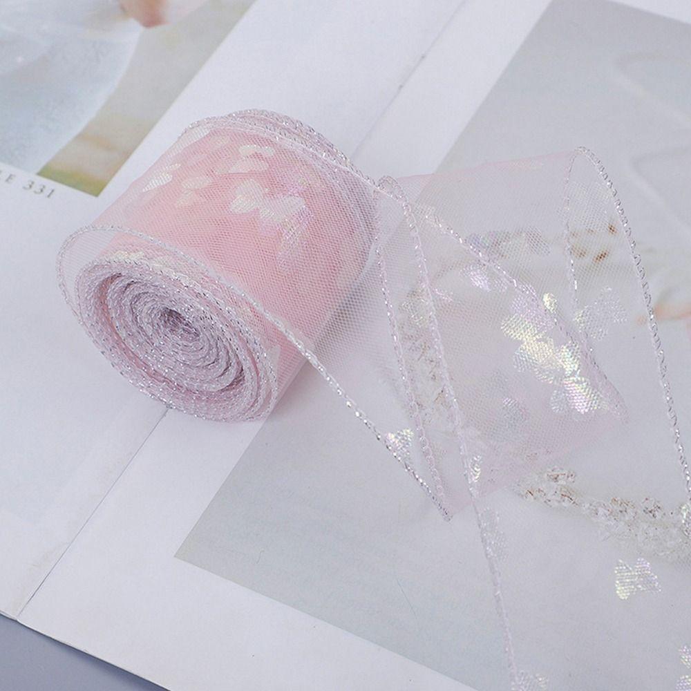 4cm Width Organza Ribbon 10 Yards Length Solid Color Wired Ribbon Mesh Style Hot Stamping Satin Ribbon Gift Wrapping