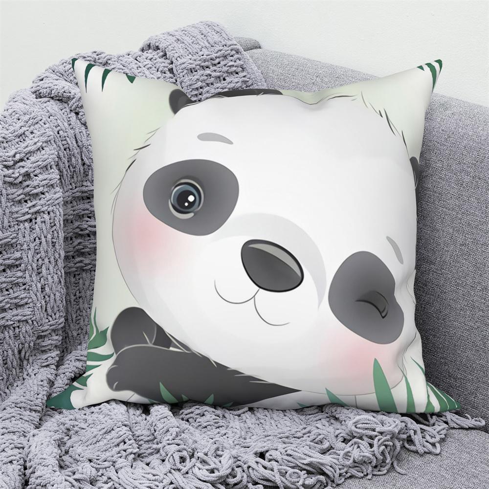 Juste De Coussin Blanche Avec Imprimé Animal De Dessin Animé Mignon, Taie D'oreiller Décorative Pour Canapé